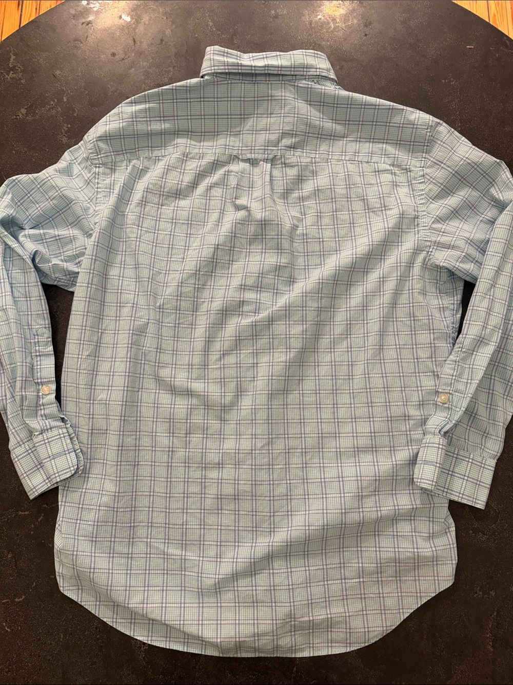 Orvis Men's Light Blue and Navy Plaid Button-Down Shirt - Picture 4 of 4